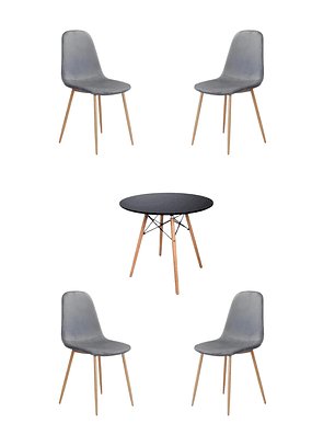 Comedor Mesa Redonda Melamina Eames Negra + Sillas Scoop