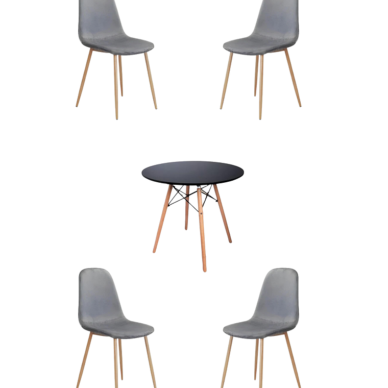 Comedor Mesa Redonda Melamina Eames Negra + Sillas Scoop 2