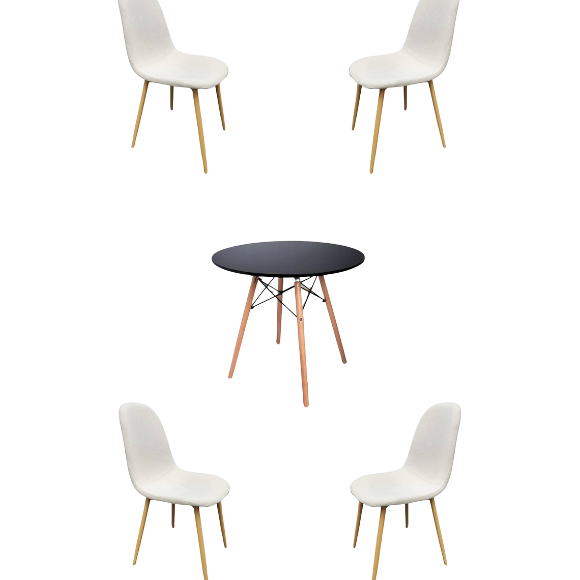 Comedor Mesa Redonda Melamina Eames Negra + Sillas Scoop 1