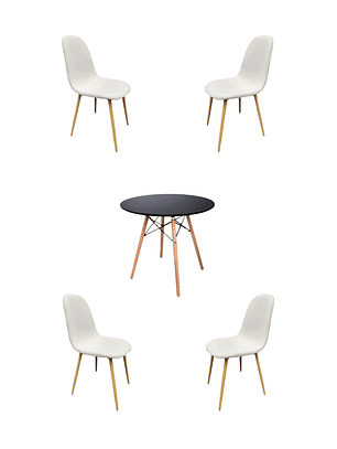 Comedor Mesa Redonda Melamina Eames Negra + Sillas Scoop