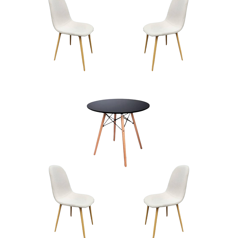 Comedor Mesa Redonda Melamina Eames Negra + Sillas Scoop 1