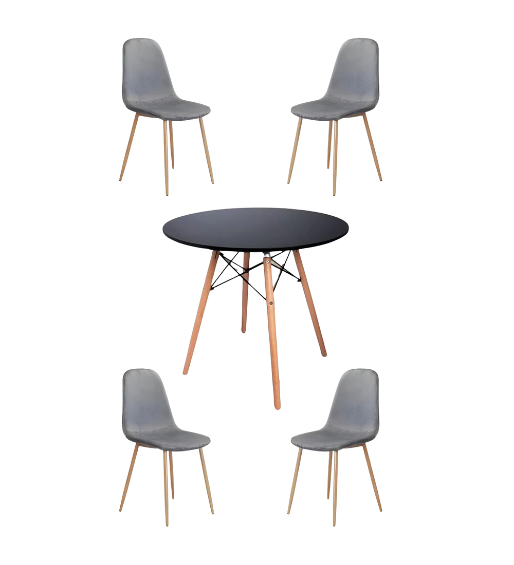 Comedor Mesa Redonda Melamina Eames Negra + Sillas Scoop