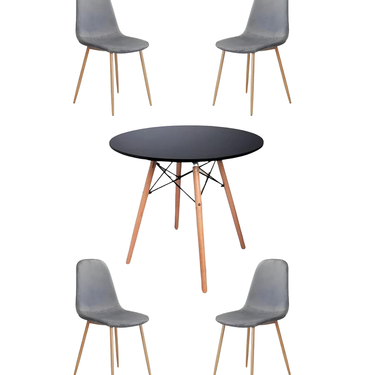 Comedor Mesa Redonda Melamina Eames Negra + Sillas Scoop 3