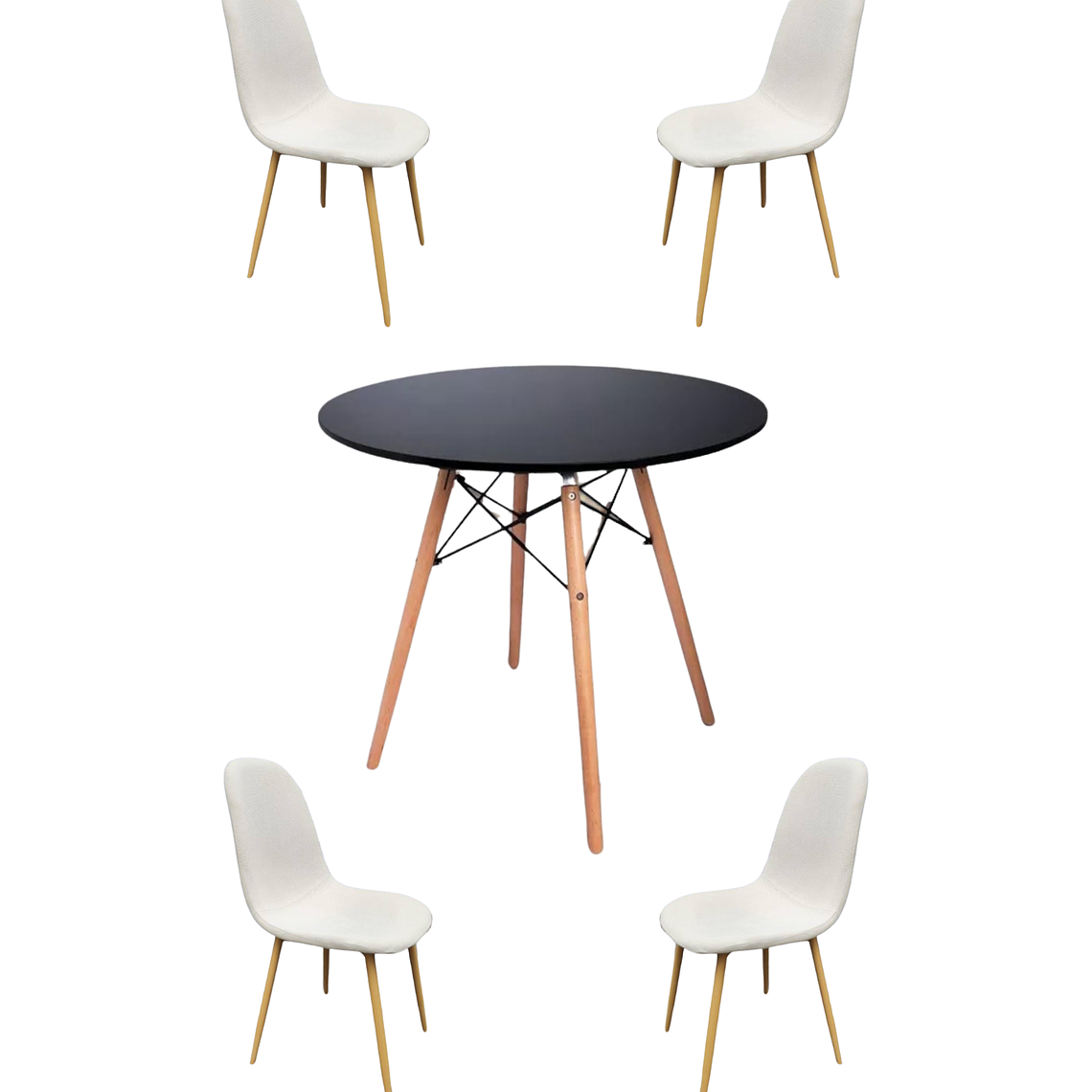 Comedor Mesa Redonda Melamina Eames Negra + Sillas Scoop 4