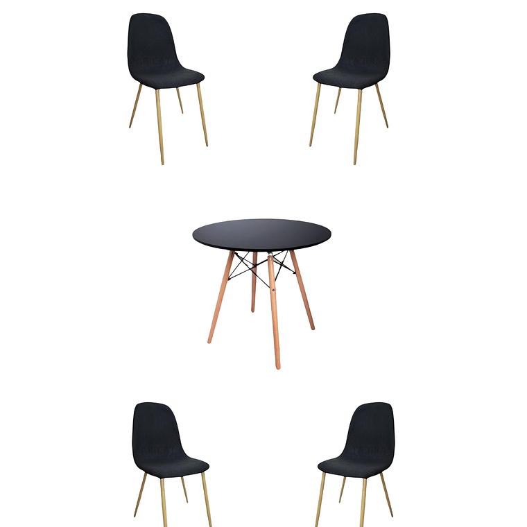 Comedor Mesa Redonda Melamina Eames Negra + Sillas Scoop 5