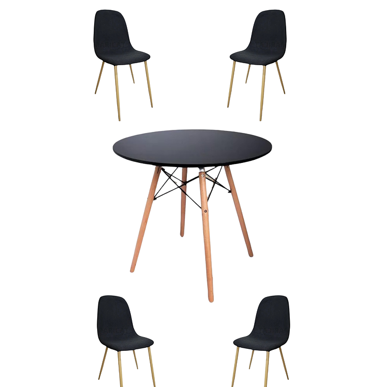 Comedor Mesa Redonda Melamina Eames Negra + Sillas Scoop 6