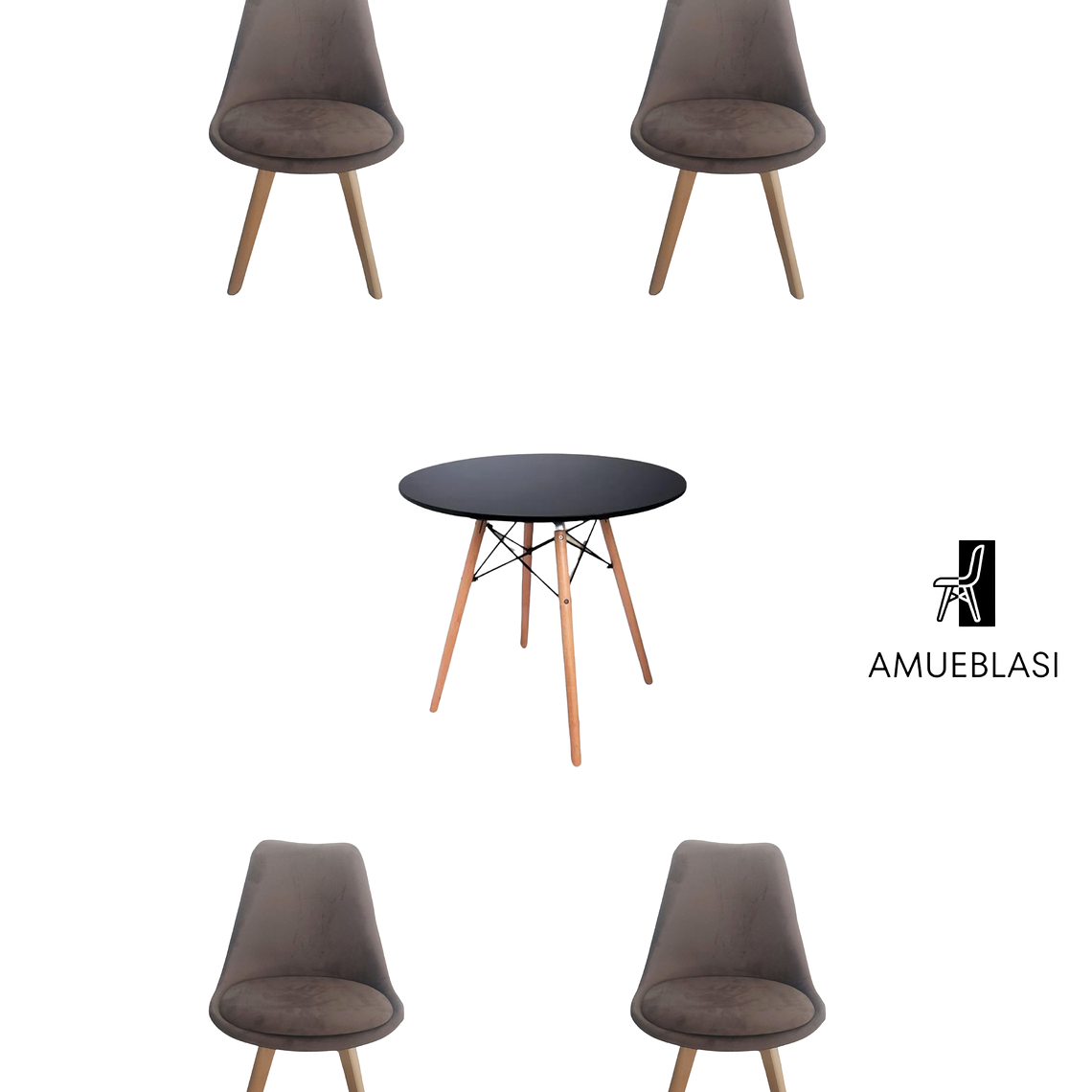  Comedor Mesa Redonda Melamina Eames Negras + Sillas Tulip Velvet 2