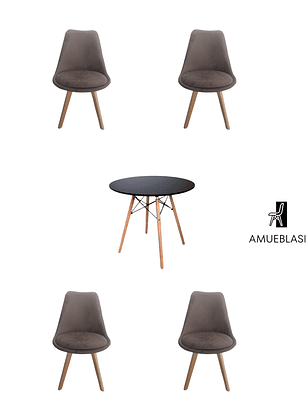  Comedor Mesa Redonda Melamina Eames Negras + Sillas Tulip Velvet
