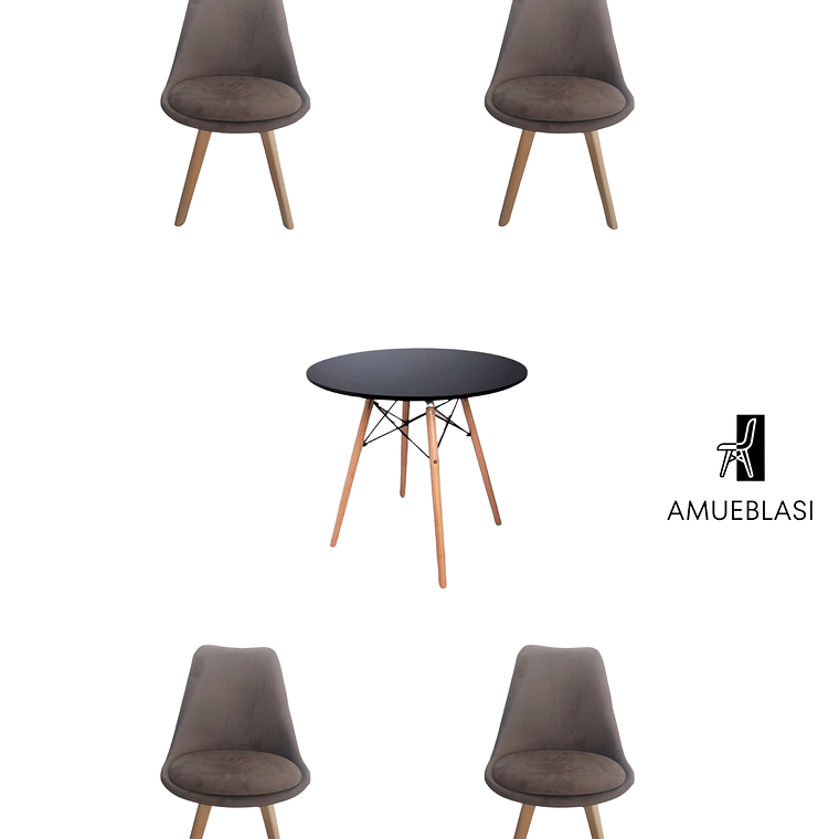  Comedor Mesa Redonda Melamina Eames Negras + Sillas Tulip Velvet 2