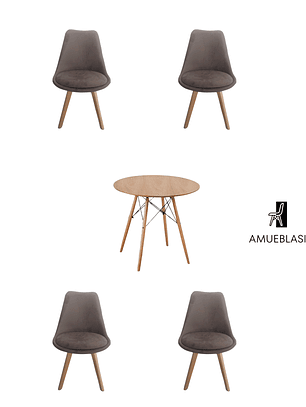 Comedor Mesa Redonda Melamina Eames Madera + Sillas Tulip Velvet