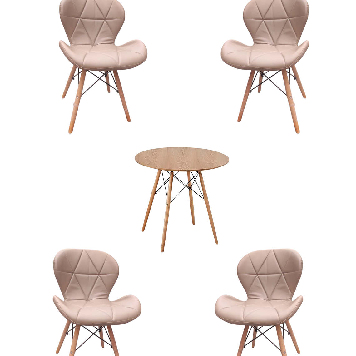 Comedor Mesa Redonda Melamina Eames Madera + Sillas Radar 1