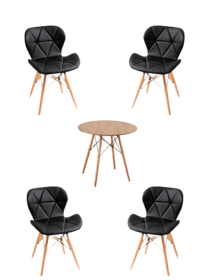 Comedor Mesa Redonda Melamina Eames Madera + Sillas Radar