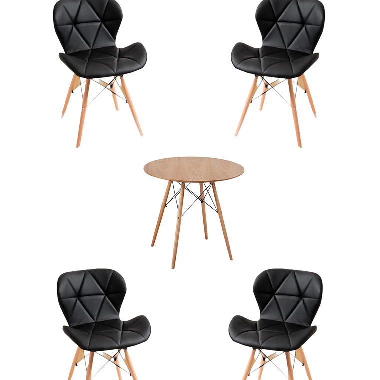 Comedor Mesa Redonda Melamina Eames Madera + Sillas Radar 2