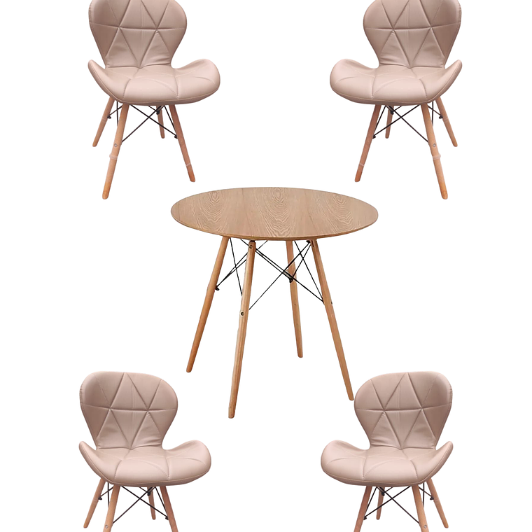 Comedor Mesa Redonda Melamina Eames Madera + Sillas Radar 5