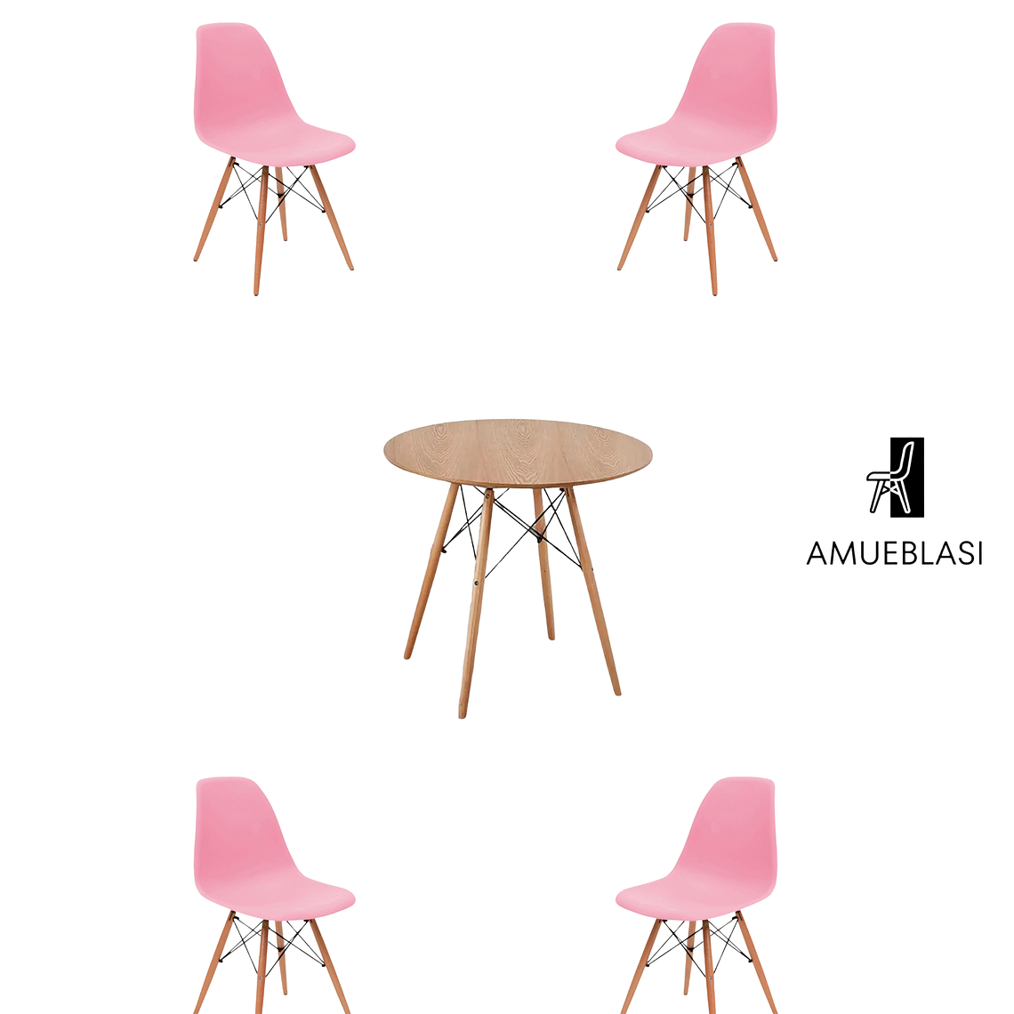 Comedor Mesa Redonda Melamina Eames Madera + Sillas Eames 1