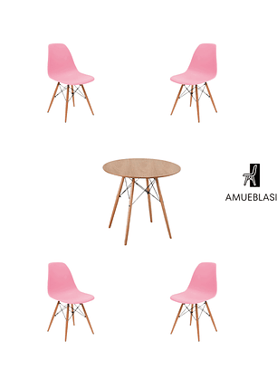 Comedor Mesa Redonda Melamina Eames Madera + Sillas Eames