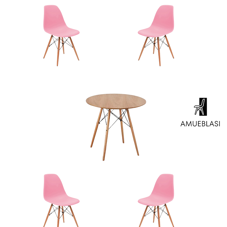 Comedor Mesa Redonda Melamina Eames Madera + Sillas Eames 1