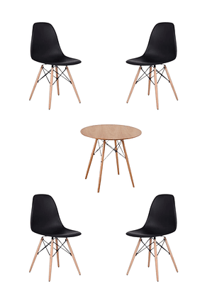 Comedor Mesa Redonda Melamina Eames Madera + Sillas Eames