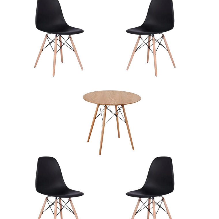 Comedor Mesa Redonda Melamina Eames Madera + Sillas Eames 2