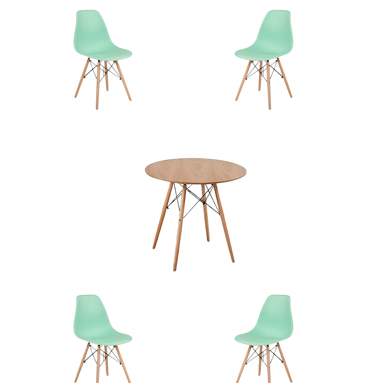 Comedor Mesa Redonda Melamina Eames Madera + Sillas Eames 3