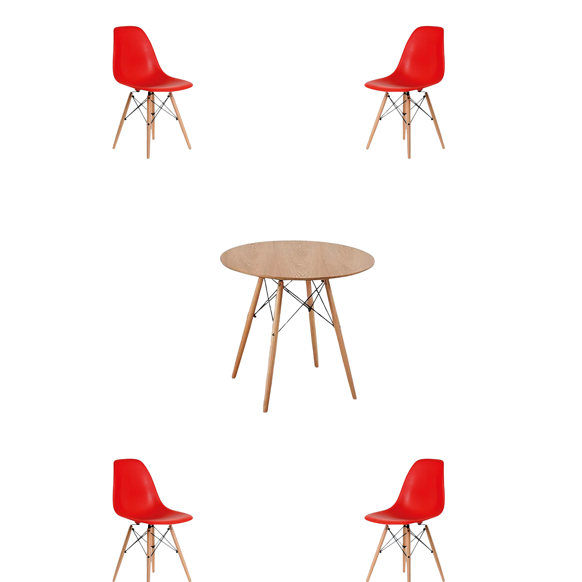 Comedor Mesa Redonda Melamina Eames Madera + Sillas Eames 4