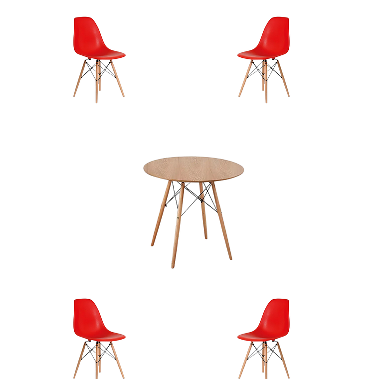 Comedor Mesa Redonda Melamina Eames Madera + Sillas Eames 4