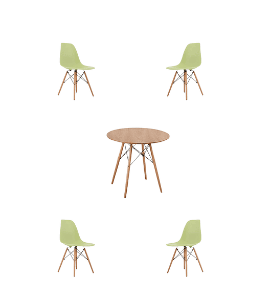 Comedor Mesa Redonda Melamina Eames Madera + Sillas Eames - Verde eames