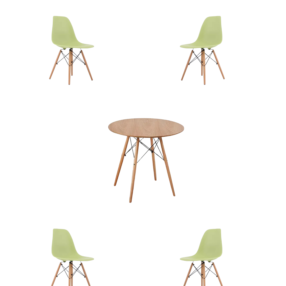 Comedor Mesa Redonda Melamina Eames Madera + Sillas Eames 5