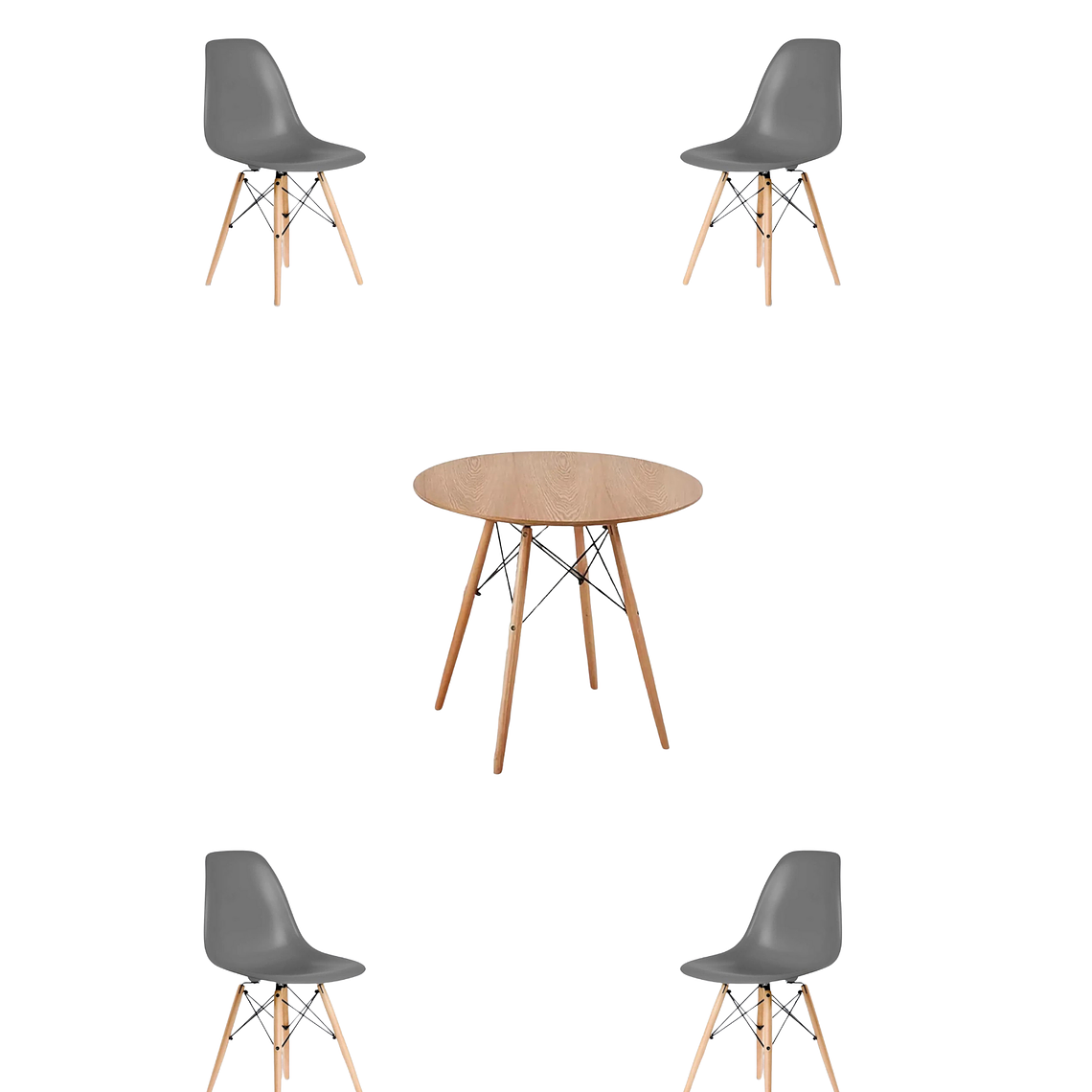 Comedor Mesa Redonda Melamina Eames Madera + Sillas Eames 6