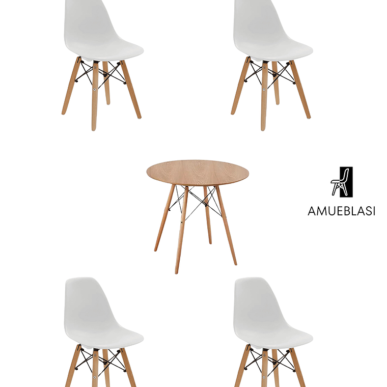 Comedor Mesa Redonda Melamina Eames Madera + Sillas Eames 7