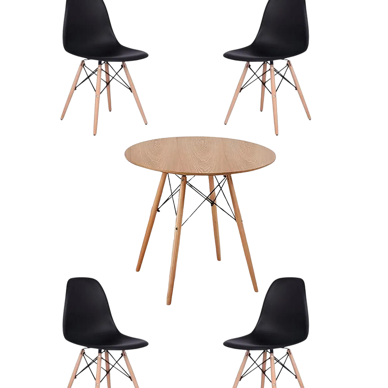 Comedor Mesa Redonda Melamina Eames Madera + Sillas Eames 9
