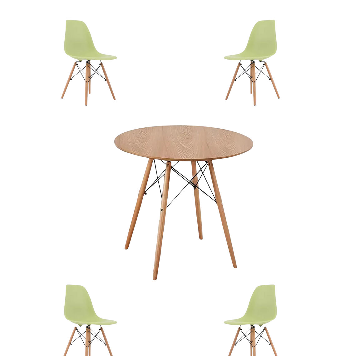 Comedor Mesa Redonda Melamina Eames Madera + Sillas Eames 10