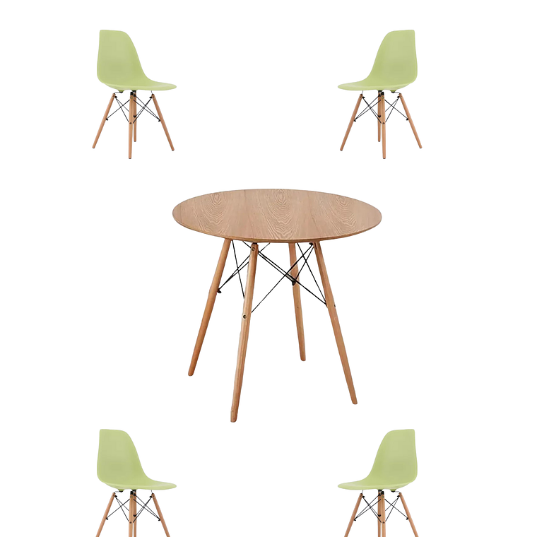 Comedor Mesa Redonda Melamina Eames Madera + Sillas Eames 10