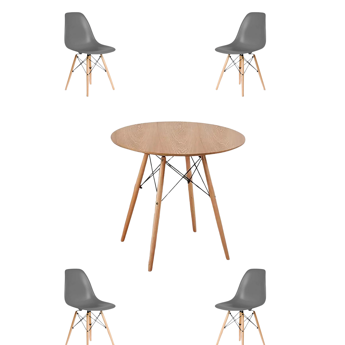 Comedor Mesa Redonda Melamina Eames Madera + Sillas Eames 11