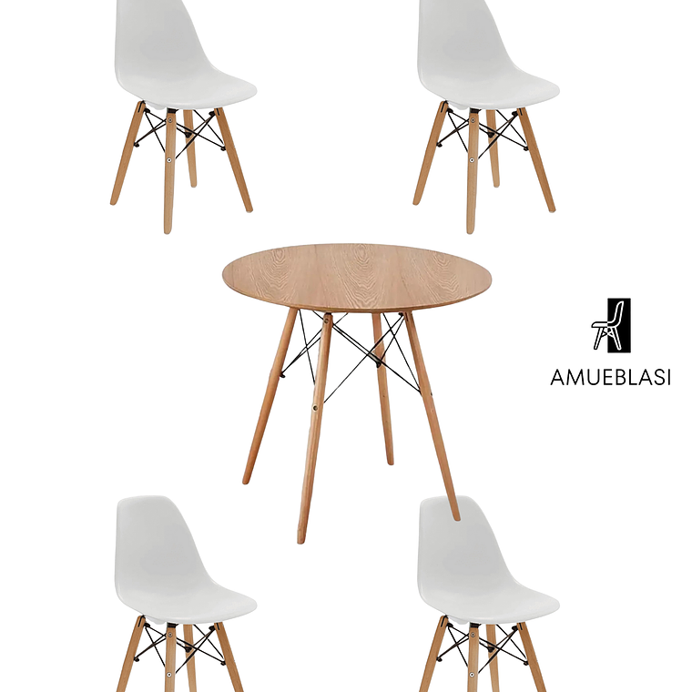 Comedor Mesa Redonda Melamina Eames Madera + Sillas Eames 12