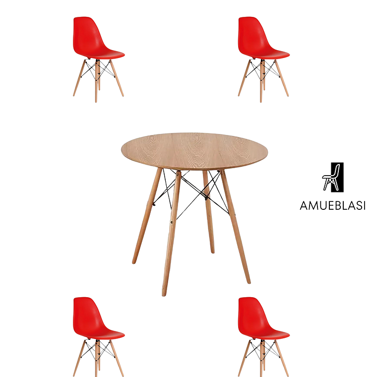 Comedor Mesa Redonda Melamina Eames Madera + Sillas Eames 14