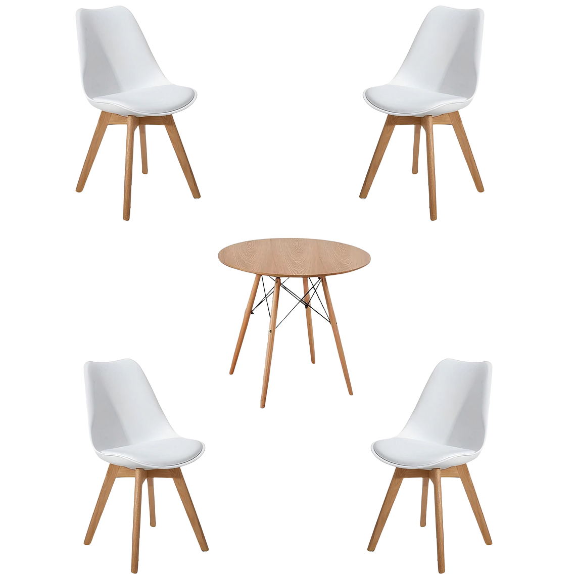 Comedor Mesa Redonda Melamina Eames Madera + Sillas Tulip 2