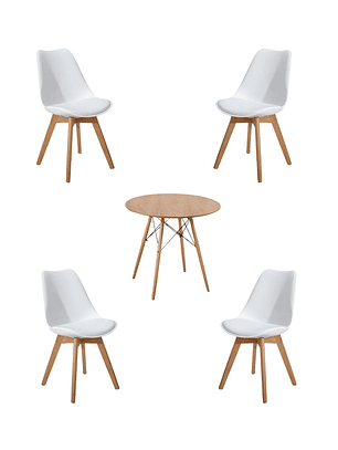 Comedor Mesa Redonda Melamina Eames Madera + Sillas Tulip