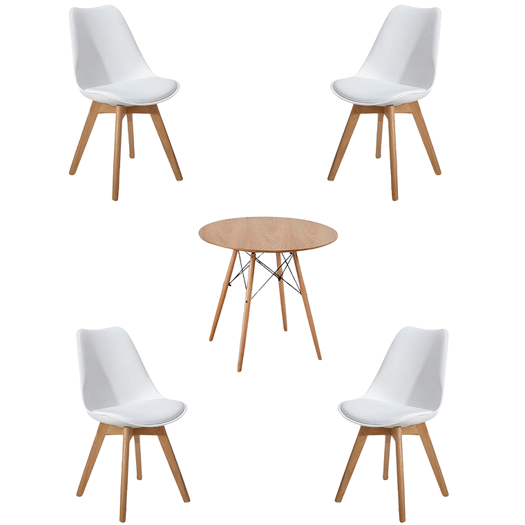 Comedor Mesa Redonda Melamina Eames Madera + Sillas Tulip 2
