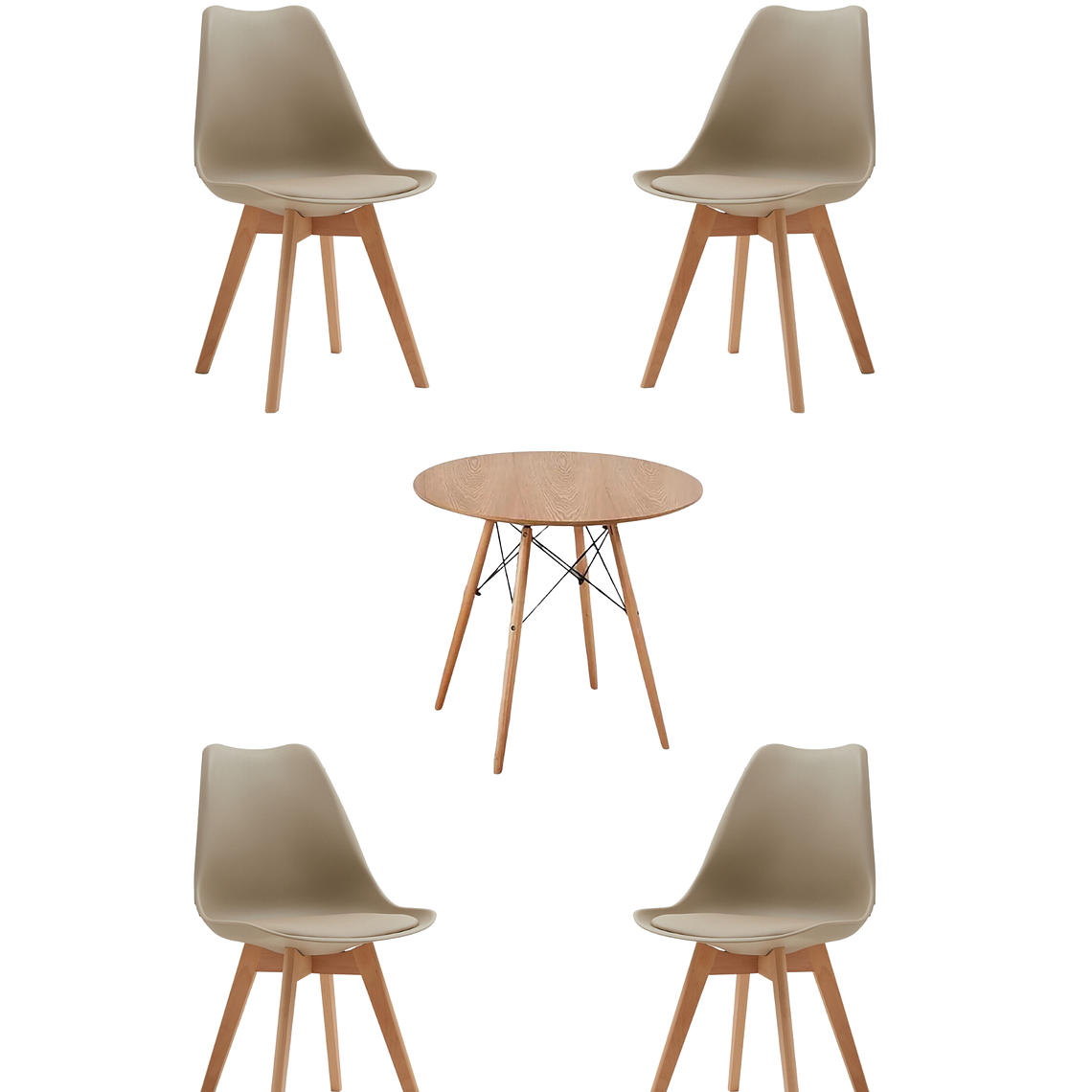 Comedor Mesa Redonda Melamina Eames Madera + Sillas Tulip 5