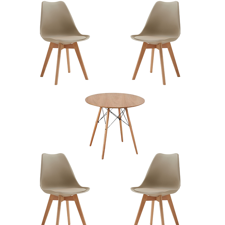 Comedor Mesa Redonda Melamina Eames Madera + Sillas Tulip 5