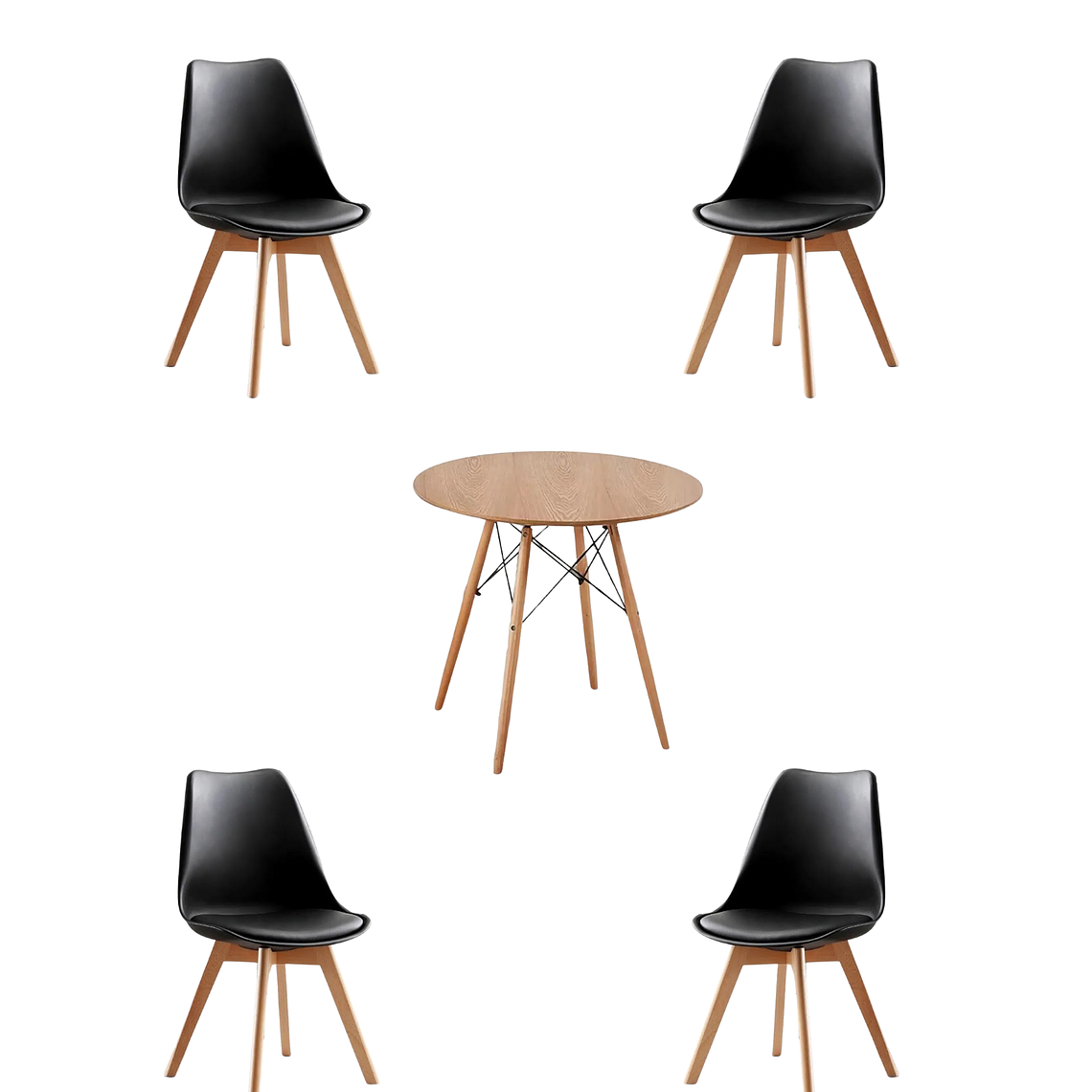 Comedor Mesa Redonda Melamina Eames Madera + Sillas Tulip 6