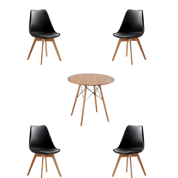 Comedor Mesa Redonda Melamina Eames Madera + Sillas Tulip 6
