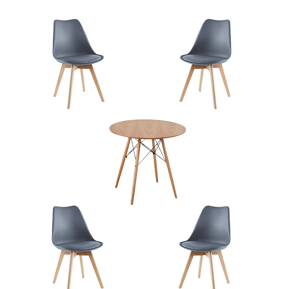 Comedor Mesa Redonda Melamina Eames Madera + Sillas Tulip 7