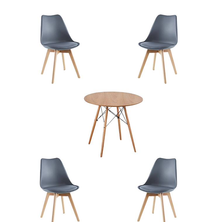 Comedor Mesa Redonda Melamina Eames Madera + Sillas Tulip 7