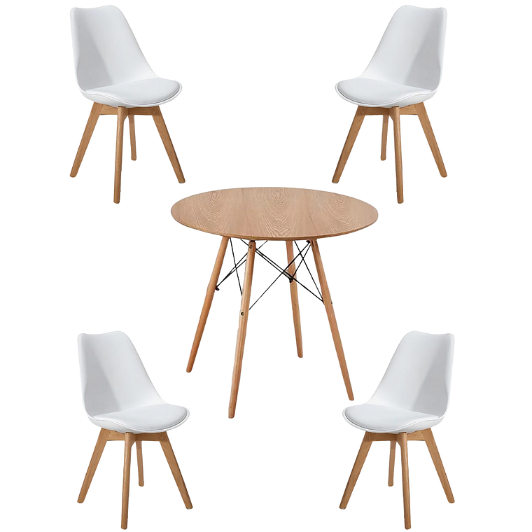 Comedor Mesa Redonda Melamina Eames Madera + Sillas Tulip 8