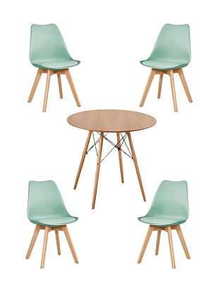 Comedor Mesa Redonda Melamina Eames Madera + Sillas Tulip