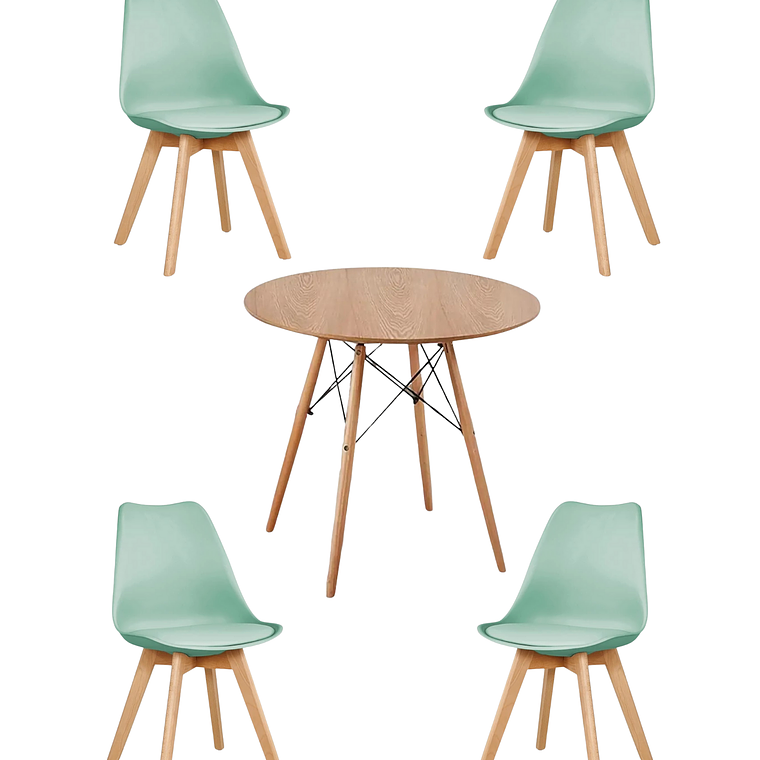 Comedor Mesa Redonda Melamina Eames Madera + Sillas Tulip 1