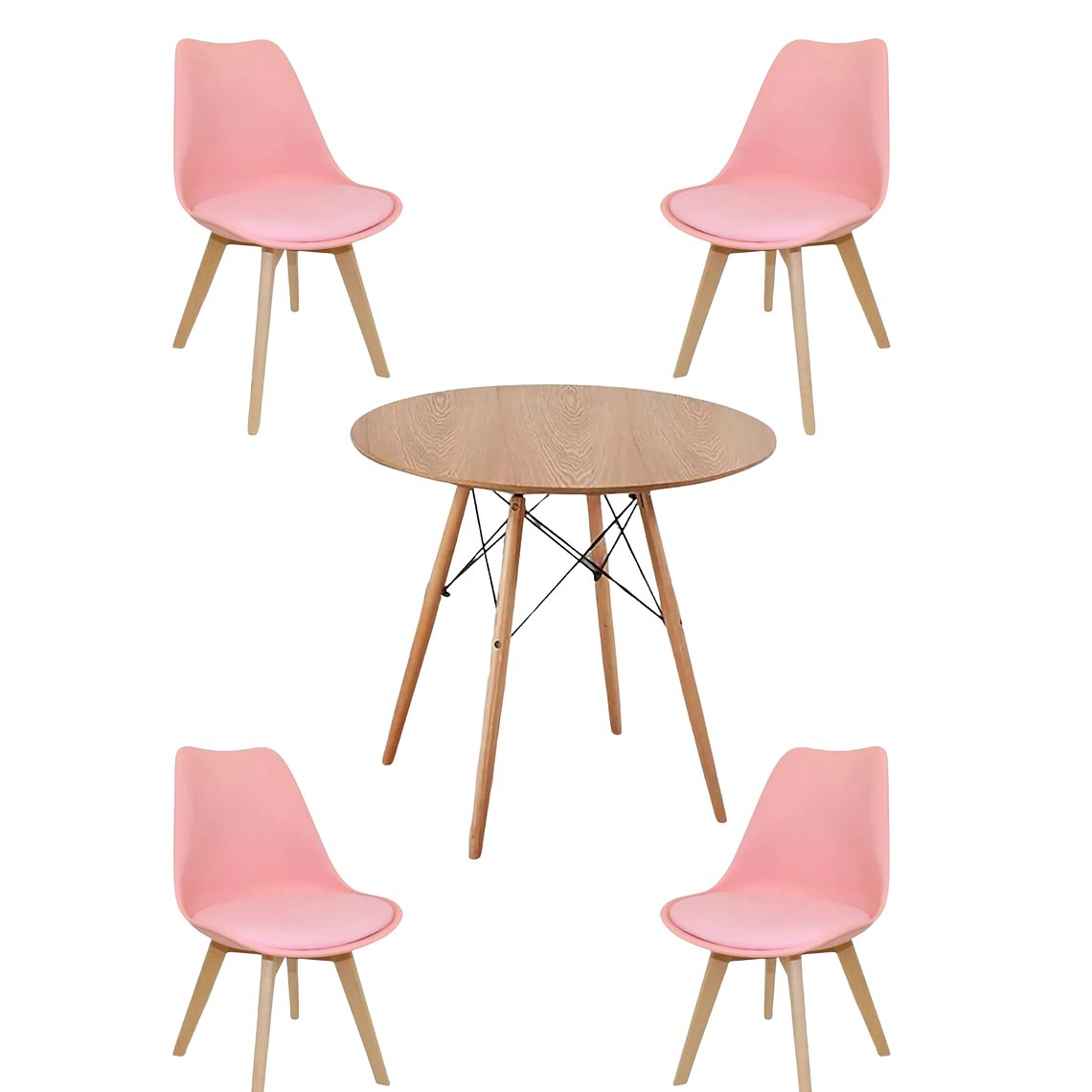 Comedor Mesa Redonda Melamina Eames Madera + Sillas Tulip 9