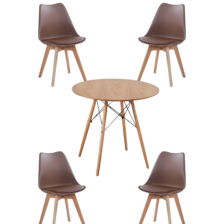 Comedor Mesa Redonda Melamina Eames Madera + Sillas Tulip 10